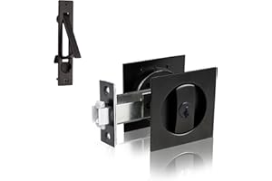 Dontay Pocket Door Lock with Key, Contemporary Entrance Sliding Barn Door Lock Latch, Recessed 2 Sided, 2 3/8" Backset, Flush Handles Hardware (Including Edge Pull, Matte Black, Square - 1 Pack)
