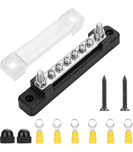 1/4" Stud Power Distribution Block Bus Bar With 12 X #8 Screws, Ampper 5.3" 12V 150A Marine BusBar Battery Distribution Block W/Cover For Car Audio Boat Solar (Black