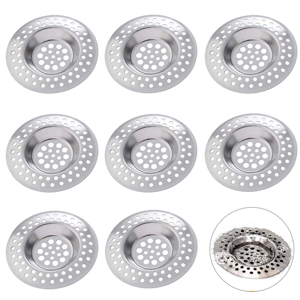 BETOY Stainless Steel Sink Strainer, 8 Pieces Sink Drain Filter Easy to Clean Prevent Clogging Kitchen Sink Strainer for Kitchen, Bathroom, Bathtub, Sink, Toilet, Restaurant, Hotel,Silver