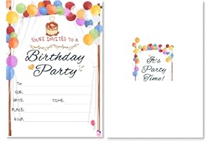 Balloon and White Birthday Invitation Cards-32PCS, Birthday party Supplies for Boys or Girls(White)
