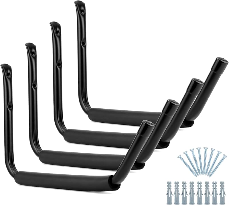 QWORK 4 Pcs Garage Ladder Kayak Storage Hooks 39cm Heavy Duty Wall Mounted 30KG