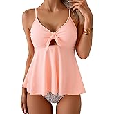 Eomenie Two Piece Tankini Swimsuits for Women Tummy Control Cutout Bathing Suit Tie Knot Flowy Swim Dress with Bottom