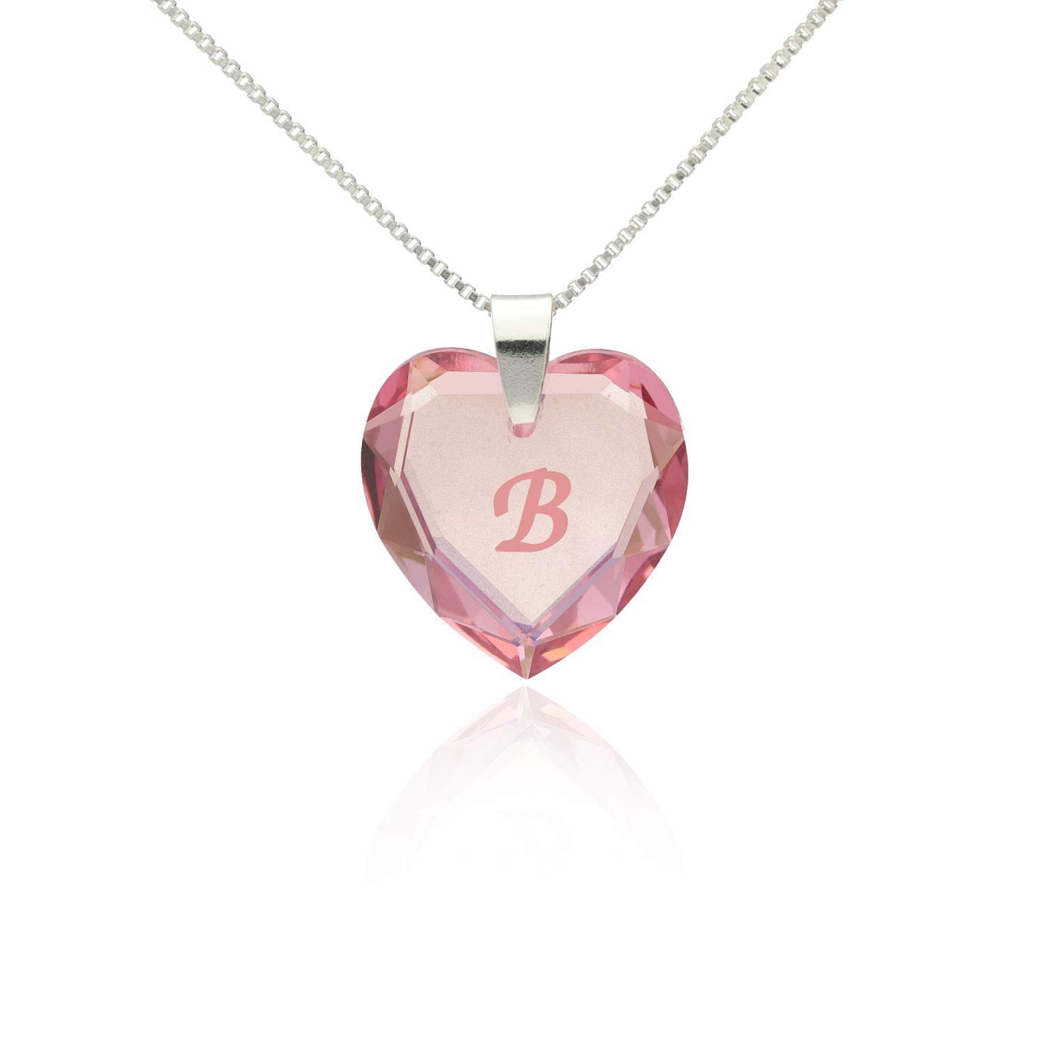 Heart Pendant Silver Necklaces for Women with Crystal from Swarovski in letter engraving A - Z Rose name initial Jewellery for Women for Valentine's Day Daughter Mum Wife Girlfriend and friendship