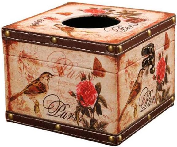 Ying Ying Chic YYC Retro Style PU Leather Tissue Box Holder Square Napkin Box Holder Bar Home Pumping Paper Case Dispenser (Style 3)