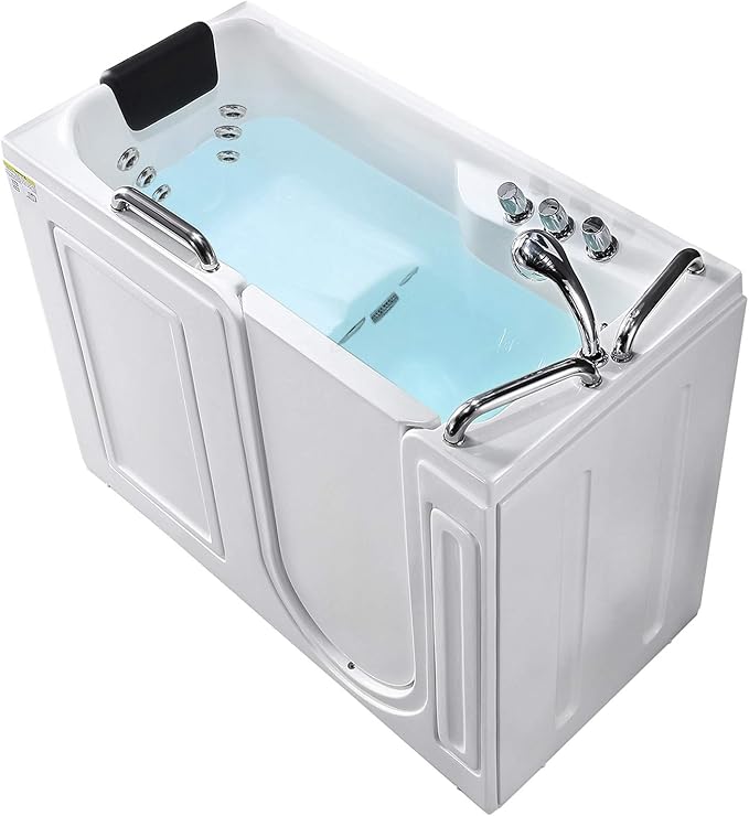 Mecor Walkin Whirlpool Bathtub, Rectangular Soaking Bathtub with Built