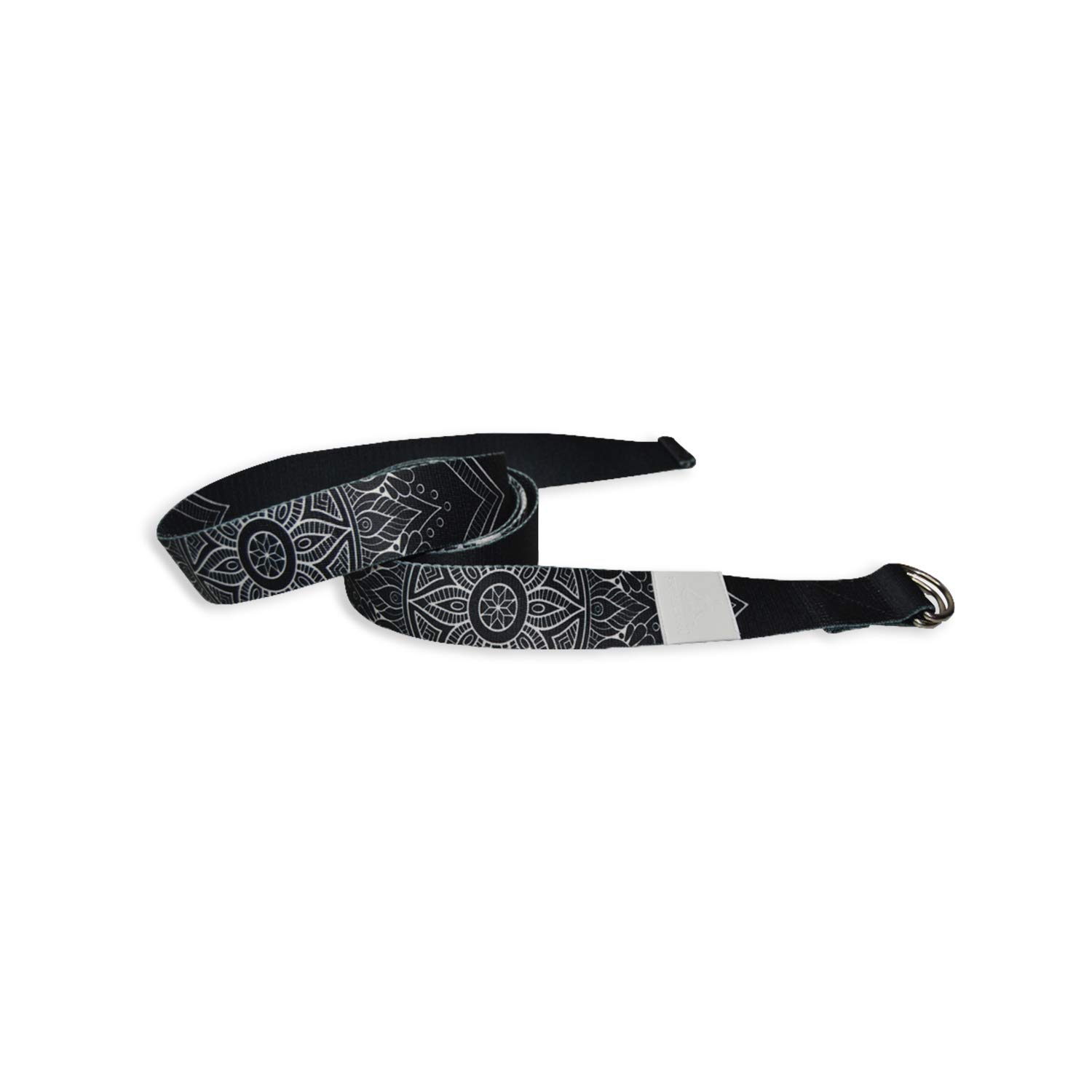 Yoga World D-Ring Yoga Strap 6ft Organic Cotton for Flexibility Pilates Fascia Hamstring Calf Stretching Black White
