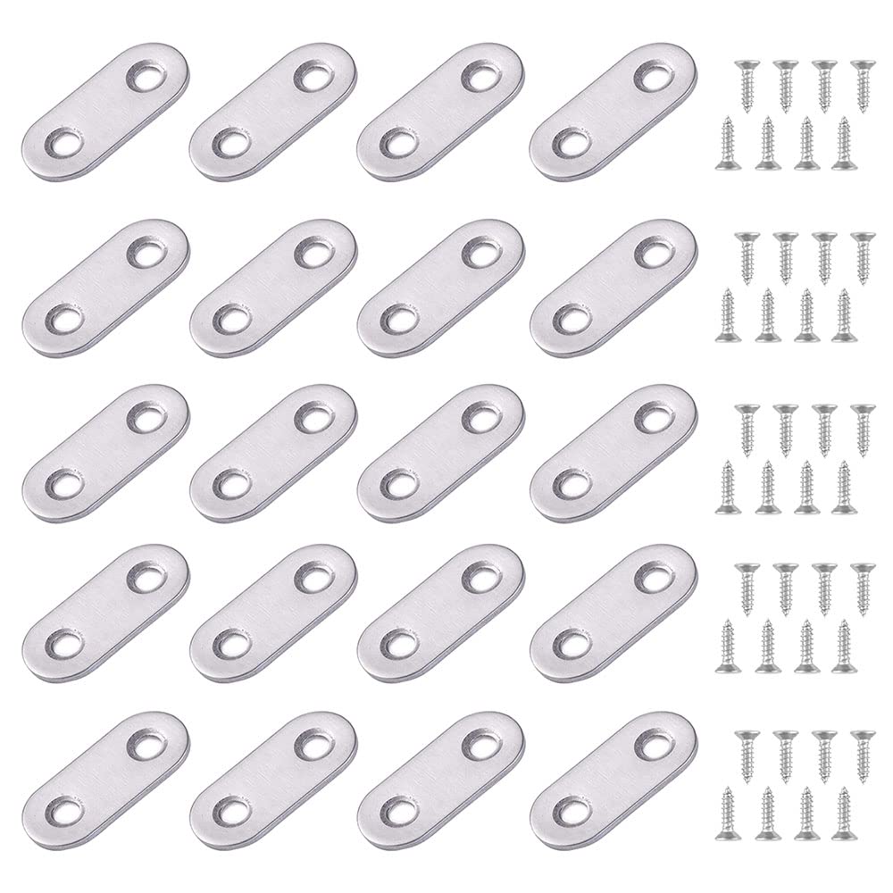 24 Pcs Flat Bracket Stainless Steel Flat Straight Brace Brackets Flat Fixing Brackets Bracket Connector Plates for Repair Fixing Furniture