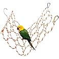 Bird Hemp Rope Net Swing,Parrot Perch Climbing Rope Ladder,Hammock Hanging on Parakeet Cage wiht 2 Hooks,Chew Toys for Greys Cockatoo,Cockatiel,Conure,Lovebirds,Canaries,Little Macaw 13.8" x 23.6"