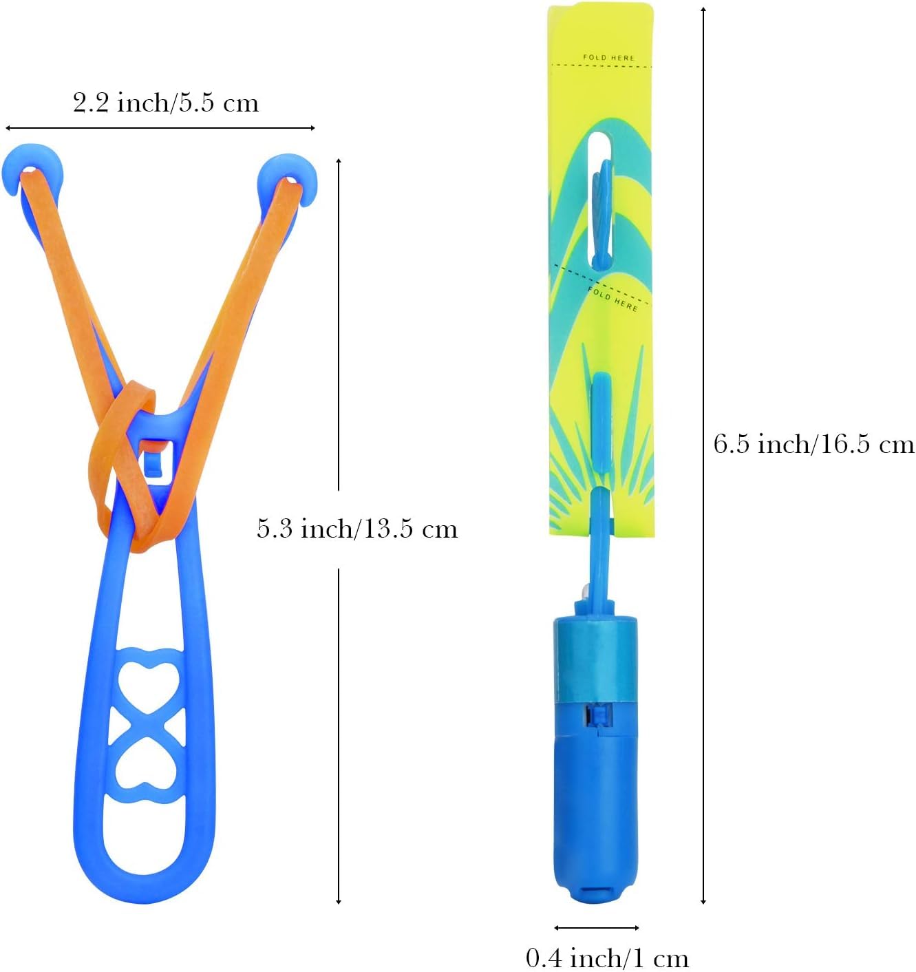 Rocket Slingshot Flying Toys with LED Lights - 12 Pcs Kids Outdoor Game with 12 Launchers + 12 Arrow Helicopters, Glow in The Dark Party Supplies