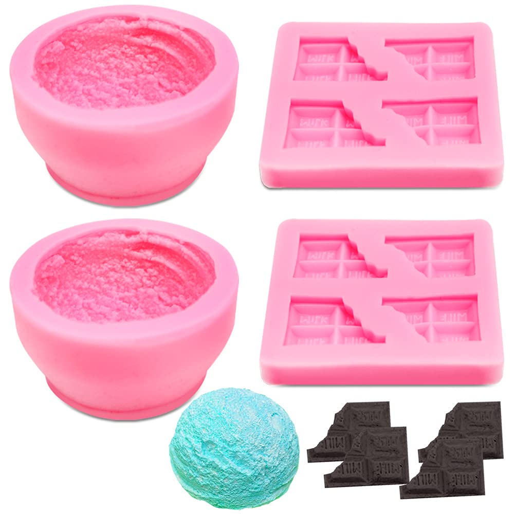 AIFUDA Candle Making Mould, 2 Pcs 3D Ice Cream Ball Shape Molds and 2 Pcs Half Chocolate Shape Soap Molds, for DIY Candle, Soap, Bath Bomb, Beeswax, Cake Decoration