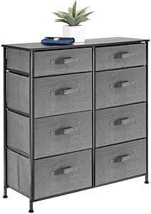 mDesign Vertical Furniture Storage Tower - Sturdy Steel Frame, Easy Pull Fabric Bins - Organizer Unit for Bedroom, Hallway, Entryway, Closets - Clear Front Windows - 8 Drawers - Charcoal Gray