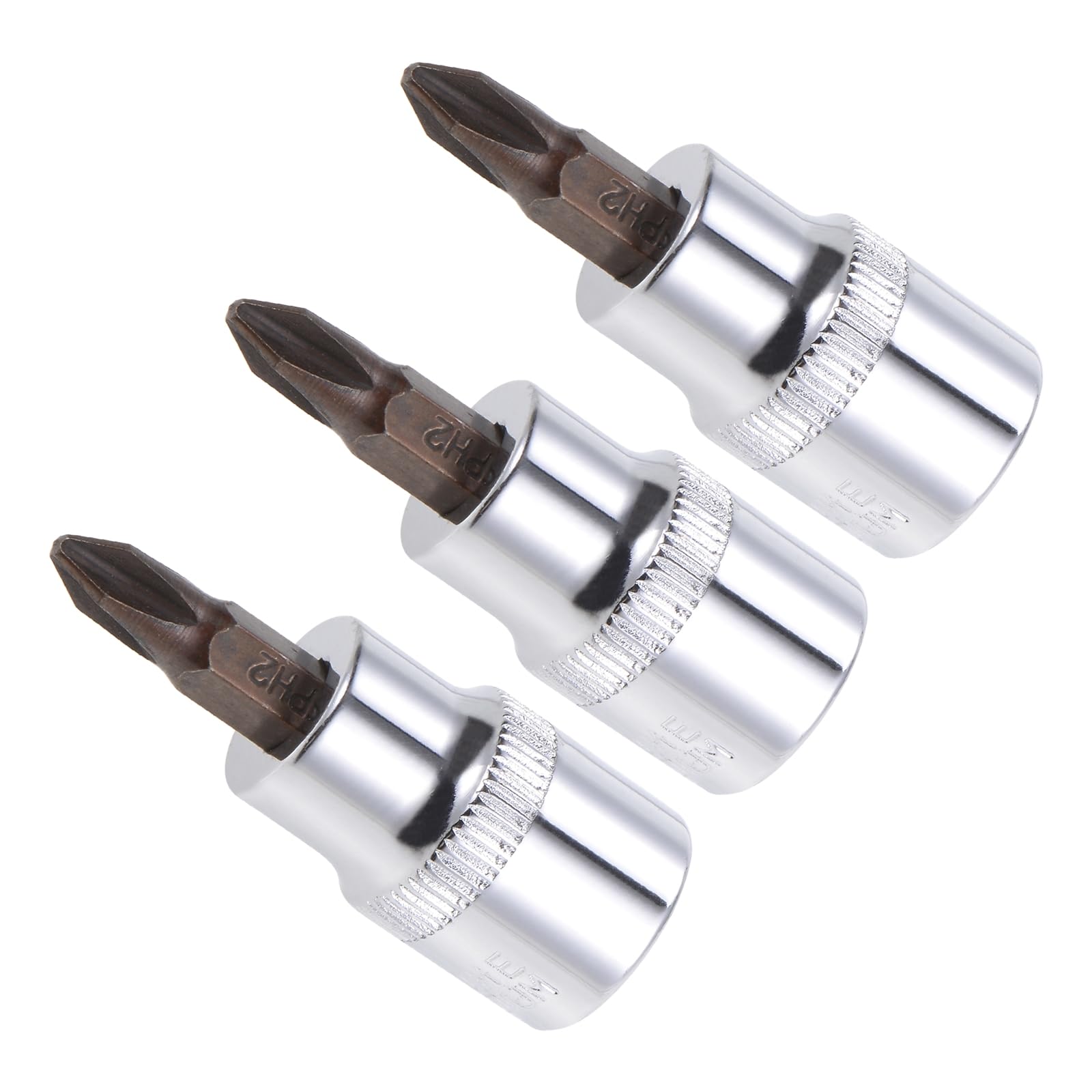CoCud Phillips Bit Socket, PH2 Bit 3/8" Drive 1.89" Long, S2 Alloy Steel Heat Treated CR-V Socket - (Applications: for Fastener Application), 3-Pieces