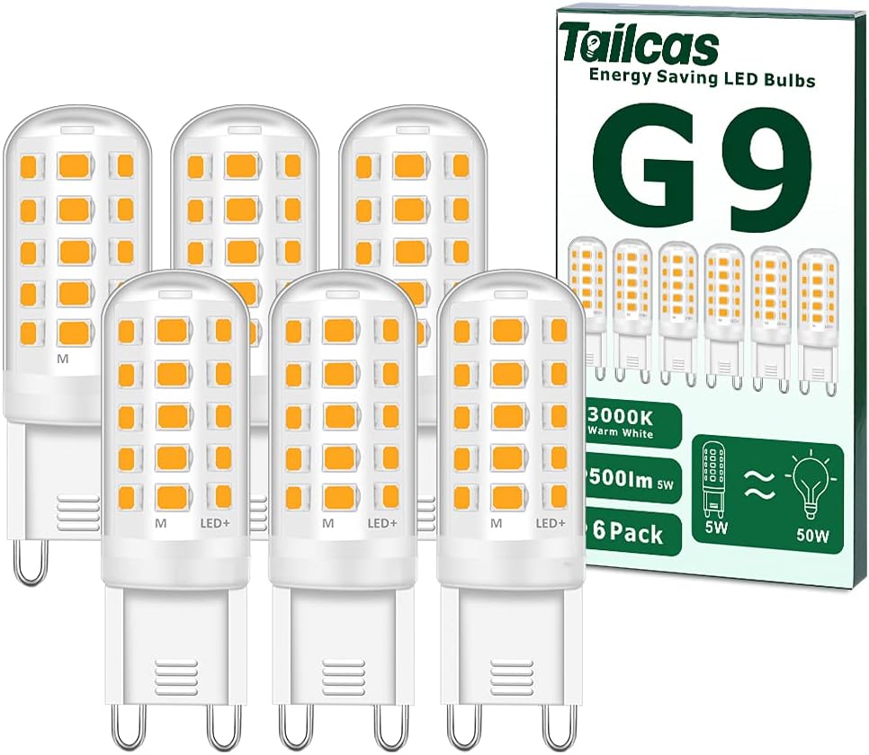 Tailcas G9 LED Light Bulbs 5W Warm White 3000K 500lm 6 Pack 220-240V
