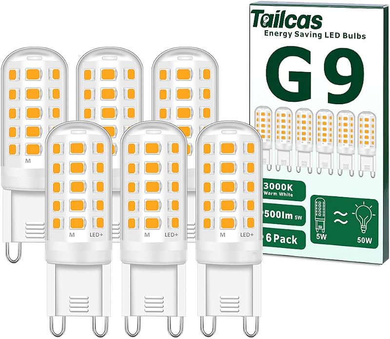 Tailcas G9 LED Light Bulbs 5W Warm White 3000K 500lm 6 Pack 220-240V