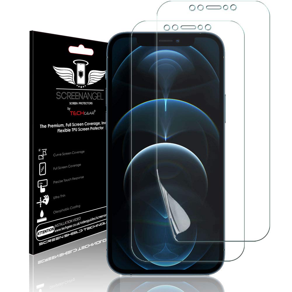 TECHGEAR [2 Pack Screen Protector fits iPhone 12 Pro Max 6.7" [Screen Angel Edition] [Case Friendly] [Bubble Free] [FULL Screen Coverage] HD Clear Flexible TPU Film