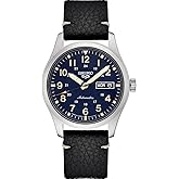 SEIKO SRPG39 Watch for Men - 5 Sports - Automatic with Manual Winding Movement, Blue Dial, Stainless Steel Case, Black Leather Strap, 100m Water Resistant, and Day/Date Display