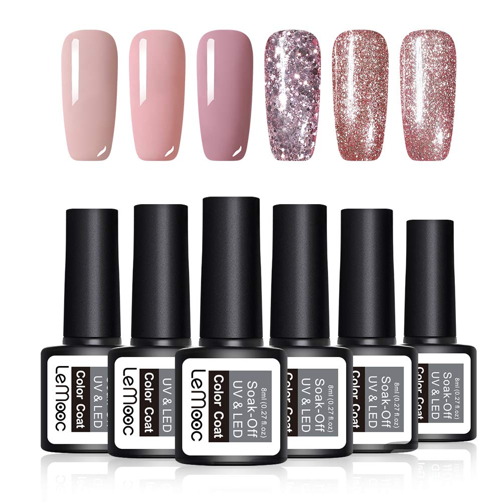 Amazon Com Lemooc 8ml Rose Gold Gel Polish Glitter Soak Off Uv Gel
