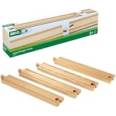BRIO World 33341-4 Piece Long Straight Wooden Train Tracks | Expandable &amp; Compatible Railway Set | Engineered for Kids Ages 3 and Up | FSC Certified Materials