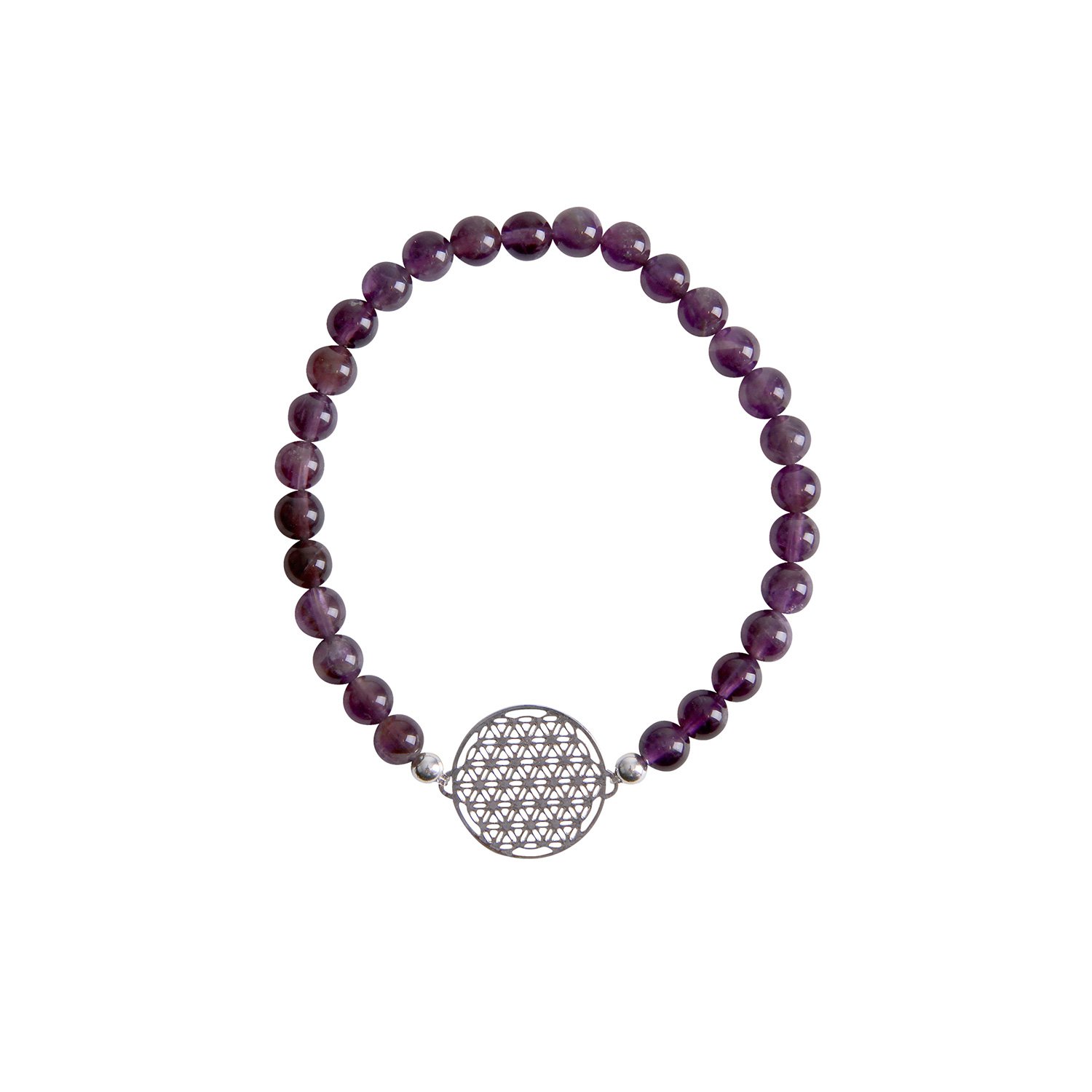stretchy bracelet Amethyst bracelet with 925 silver panels flower of life Jewellery Ø 15 mm