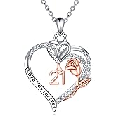 JERWLI Birthday Necklace Sterling Silver 16th 18th 21th 80th Birthday Pendant Necklace Heart Rose Flower Birthday Jewelry for Women Mothers Day Christmas Gifts