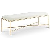 Meridian Furniture 22064Cream Valley Collection Modern | Contemporary Bench with Soft Cream Chenille Fabric, Brushed Brass Fo