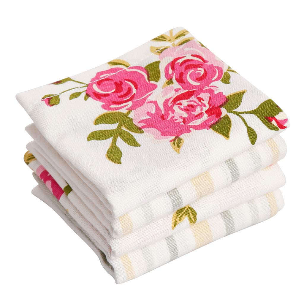 Set of Six 100% Cotton Floral Print Reusable Machine Washable Napkins