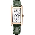 carlien Women Quartz Watch Lady Stylish Rectangle Dress Watch with Leather Strap and Blue Crystal Crown
