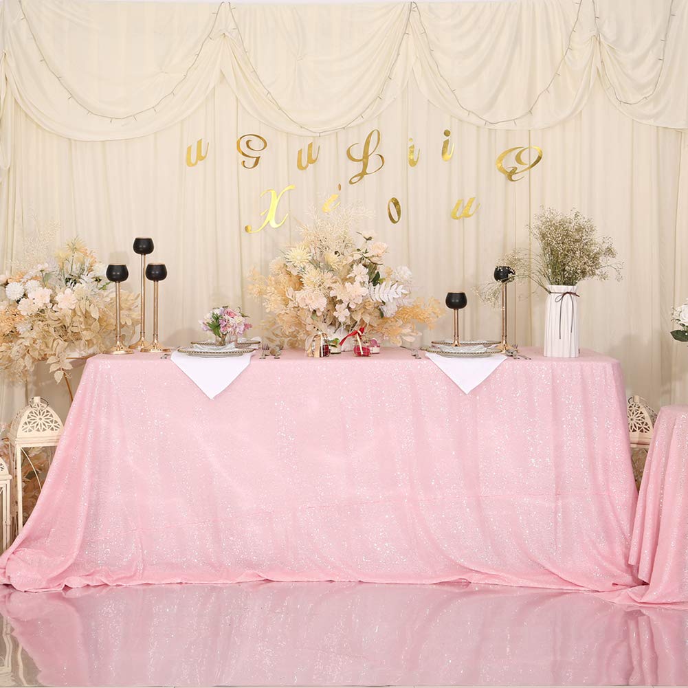 Eternal Beauty Sparkly Rectangle 127 x 203 cm Sequin Tablecloths Wedding Party Banquet (Pink,50x80 inches) — image 1
