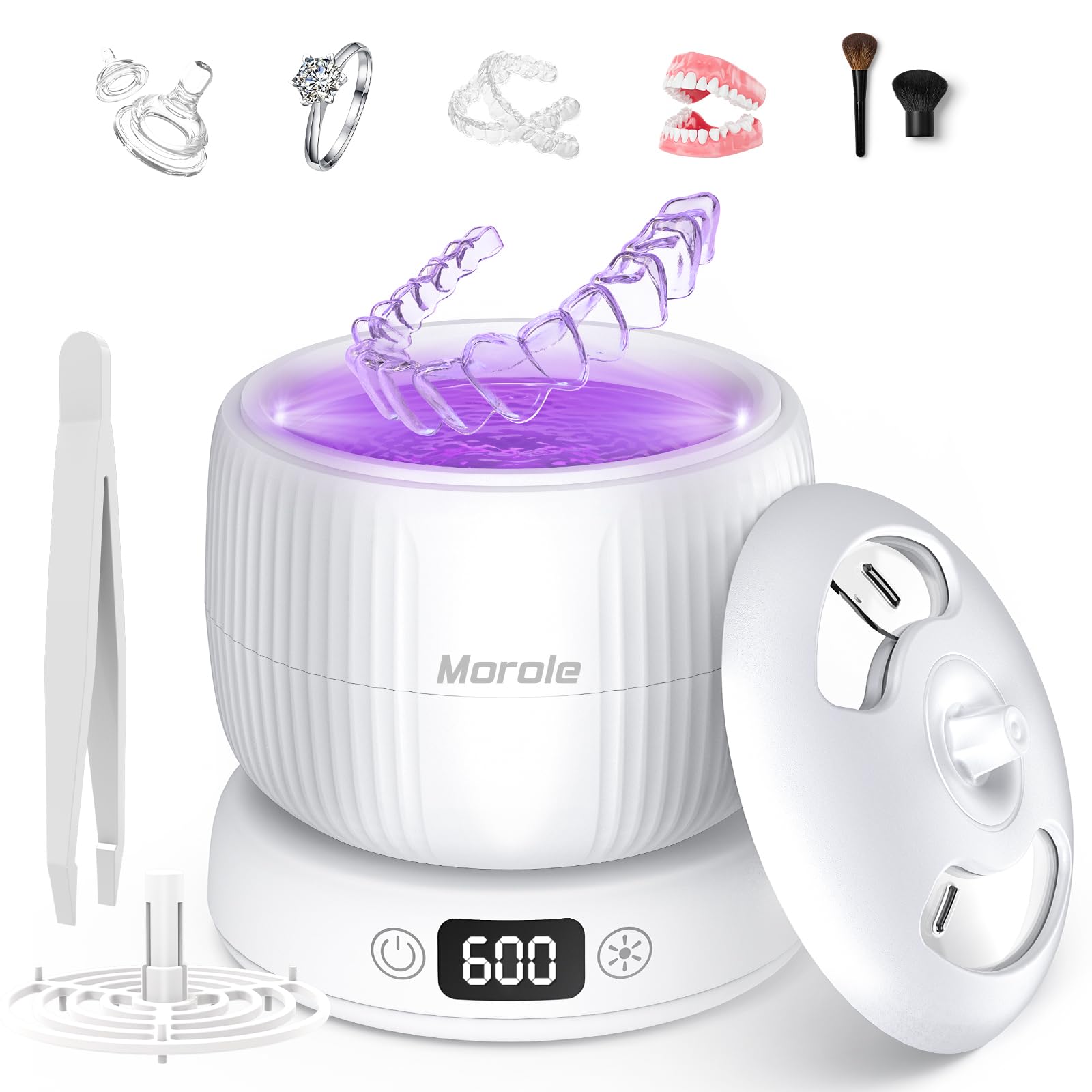 Photo 1 of 2025 Upgraded Ultrasonic Retainer Cleaner Machine,Separate Retainer Cleaner for Night Guards, Braces, Aligner, Jewelry, 4 Modes Denture Cleaner & Removable Base and Top Cover(White)