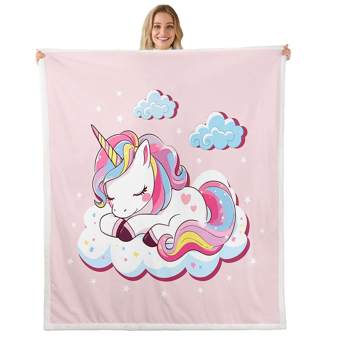 Loussiesd Girly Unicorn Sherpa Blanket Fantasy Unicorn Fleece Throw Blanket for Kids Girls Children Magical Animal Plush Blanket Room Fairy Cartoon Fuzzy Blanket for Sofa Bed Single 50x60 Inch — image 1