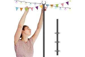 Tigerden 10ft String Light Pole for Deck Fence, Light Pole for Outdoor String Light, Perfect for Garden, Backyard, and Patio Lighting Stand for Parties, Wedding - Matte Black Finish - 1 Pack