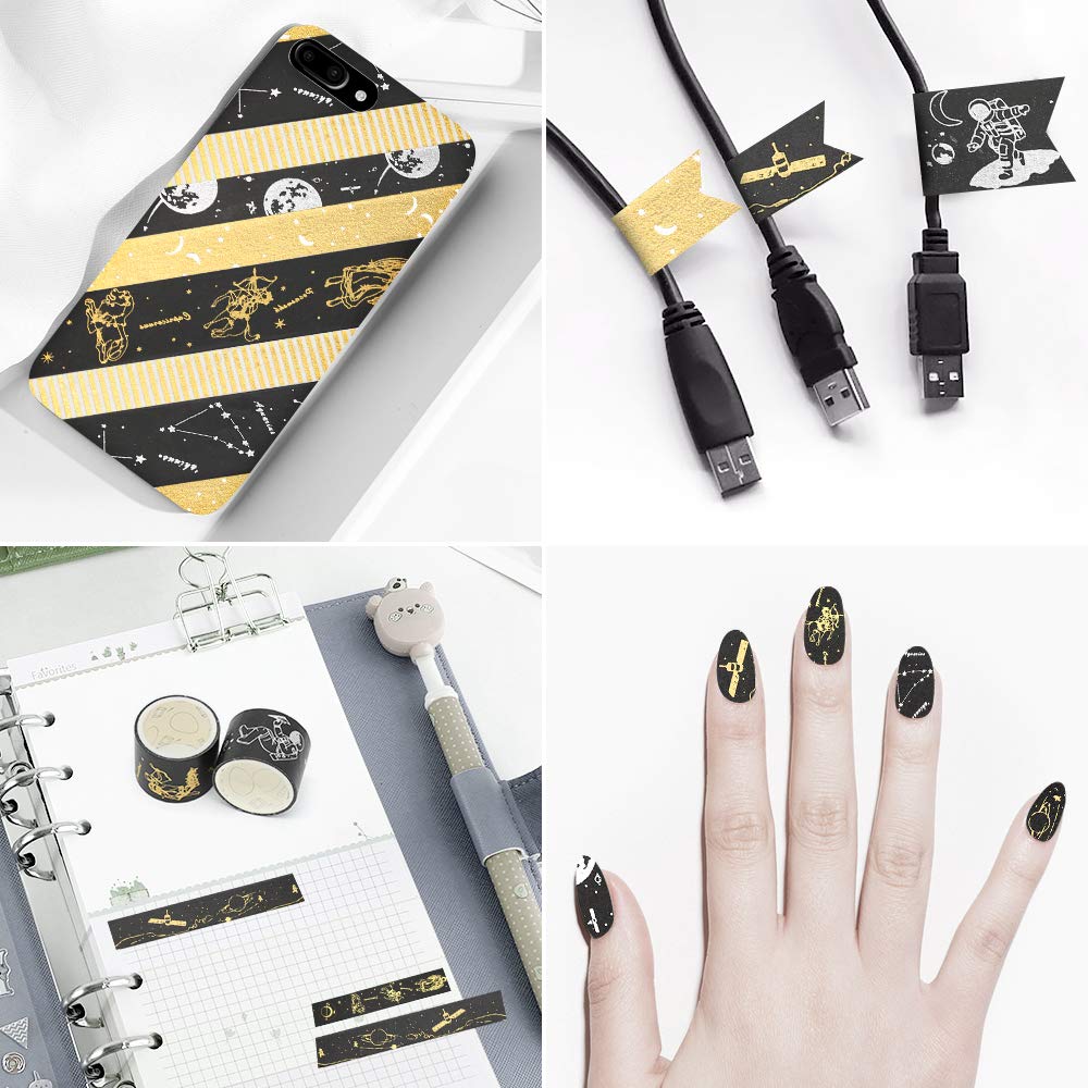 Gold Foil Washi Tape Set - 20 Rolls DIY Decor Japanese Adhesive Masking Tape for Scrapbook, Bullet Journal, Planner, Arts & Crafts, Gift Wrapping