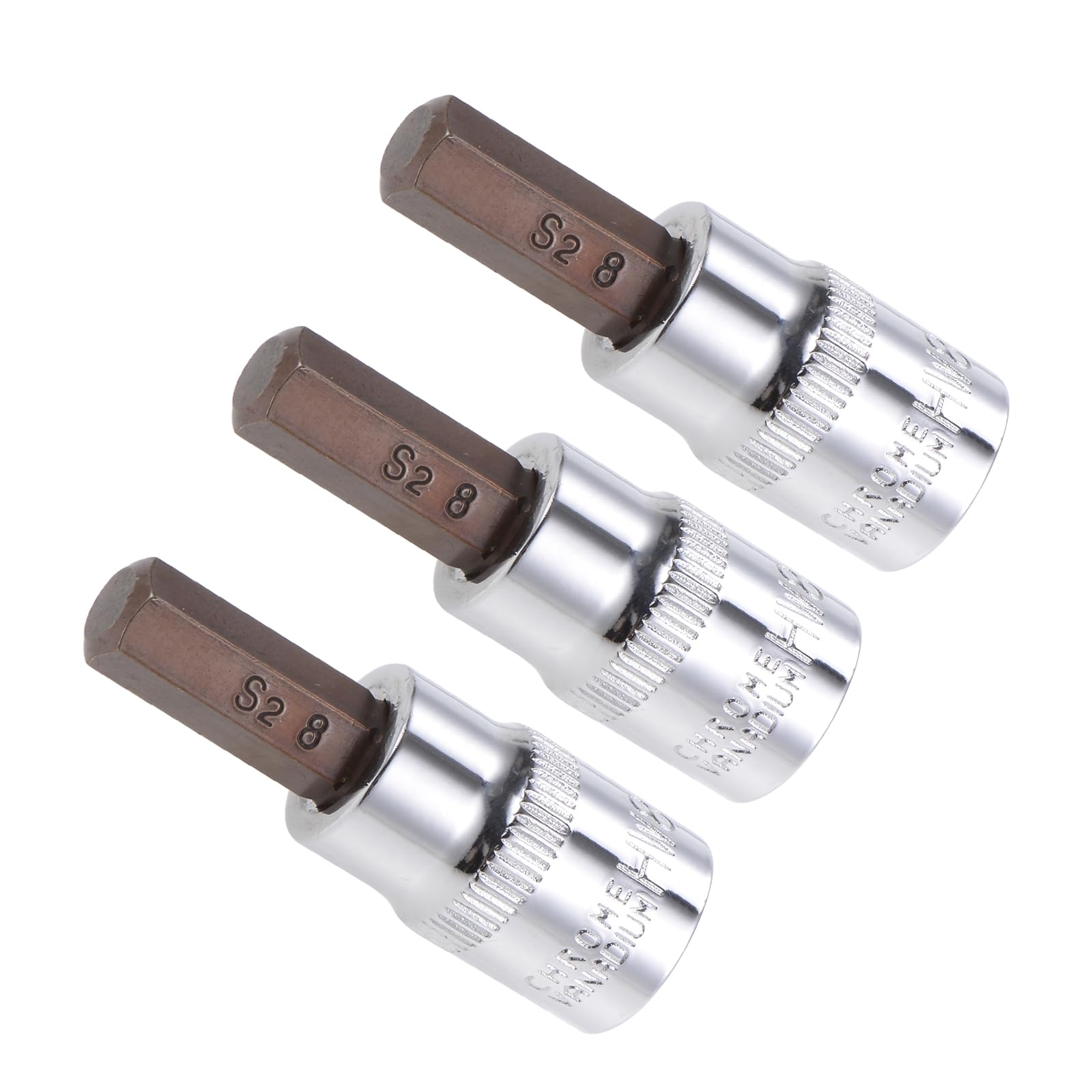 CoCud Hex Bit Socket, Metric H8 (8mm) Bit 3/8" Drive 1.5" Long, S2 Alloy Steel Heat Treated CR-V Socket - (Applications: for Fastener Application), 3-Pieces
