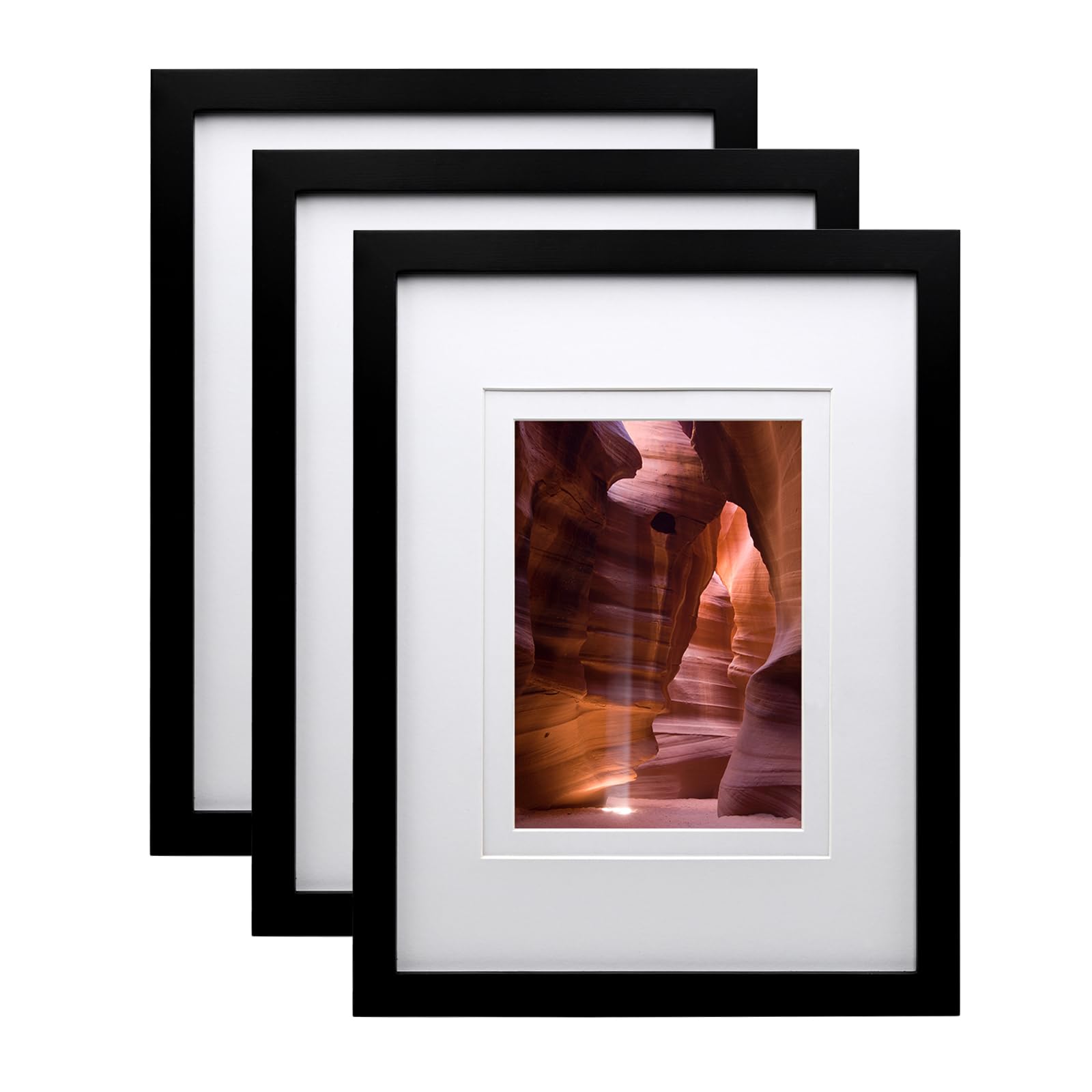 EGOFINE 12x9 Photo Frames Black Set of 3, Wood Picture Frames for Photos 8x6 with Mat or 12x9 without Mat, Tabletop and Wall Mounting Display — image 1