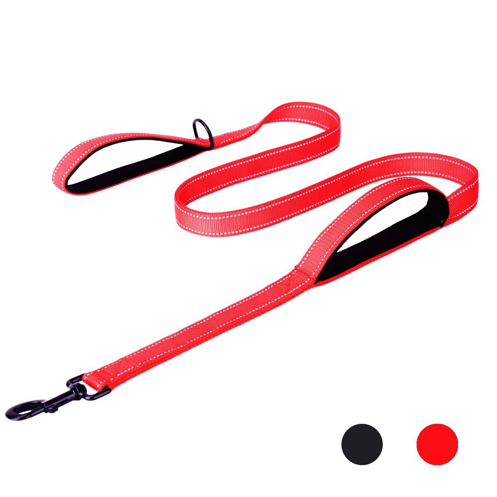 HooTech Dog Leash & Collapsible Pet Feeding Bowl,Dog Training Leash Reflective Durable Training Rope,Double Handle Lead for Control Safety Training,Perfect for Large/Medium Dog(150cm Long) (Red)