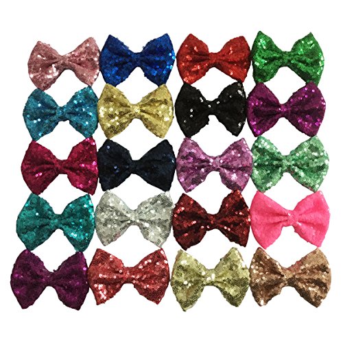 Yazon 20pcs 4 inch Sequin Hair Bows With Clips Baby Girl's Bow Hair Clips (4'' sequin bows with clips mix 20 color)