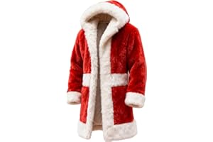 Christmas Coats Men Long Sleeve Santa Costume Fleece Lined Xmas Cosplay Cardigan with Pocket Holiday Party Jackets