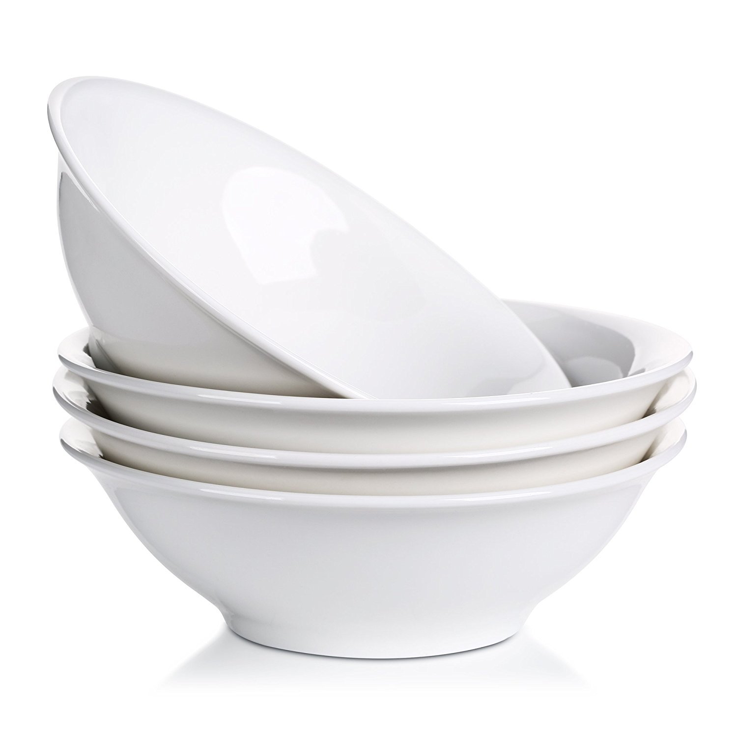 Photo 1 of (oval bows/ one damaged***X) LIFVER 48 oz White Ceramic Bowls, Set of 4, Large Deep Bowls for Soup, Salad, Pasta, Noodle Pho, Cereal, Dishwasher & Microwave Safe