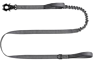 ICEFANG Tactical Dog Leash,K9 Training Walking Bungee Lead with 2 Control Handle,Heavy Duty Quick Release Metal Clasp,for Medium Large Breed (Reflective Grey, 6 FT)