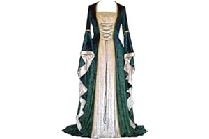 YEAXLUD Womens Renaissance Medieval Costume Dress Lace up Irish Over Long Dresses Cosplay Retro Gown