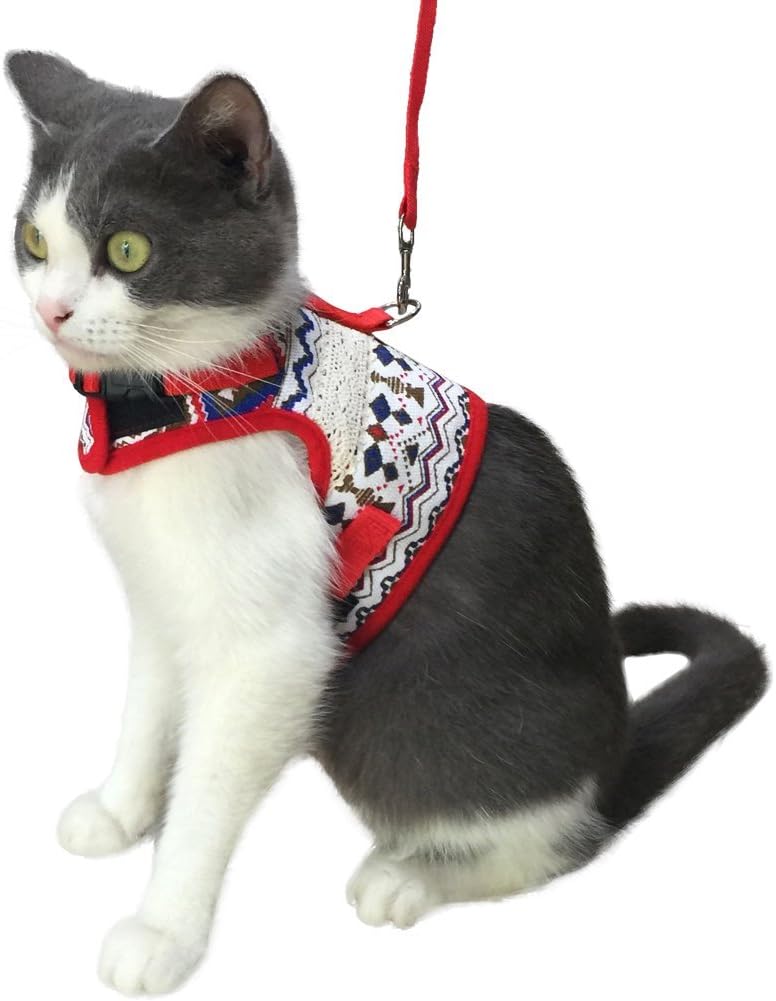 KZHAREEN Escape Proof Cat Harness with Leash Set Adjustable Soft Mesh for Kitty Puppy Small Dogs Animals
