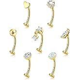 ORAZIO 7 Pcs Belly Button Ring Surgical Steel Hypoallergenic Floating Belly Button Rings for Women Flat Back CZ Opal Internally Threaded Long Bar Navel Piercing Jewelry 14G Gold Silver Tone