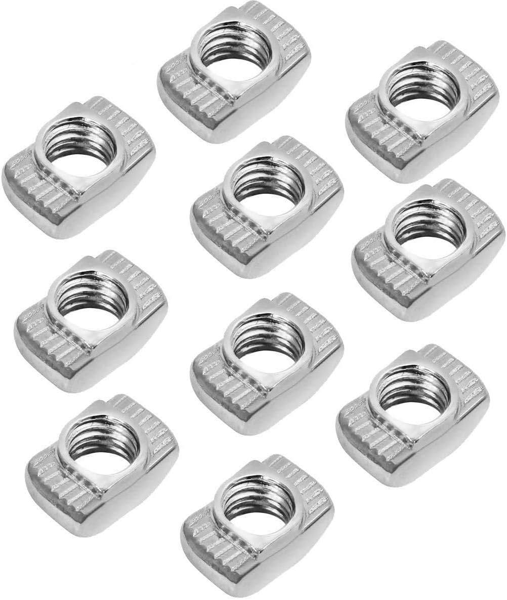 TopDirect 50pcs M5 Thread T-Nut for 20 Series European Aluminium Hammer Head Drop in M5 T Slot Nuts Nickel Plated Carbon Steel (EU20-M5x10x6)