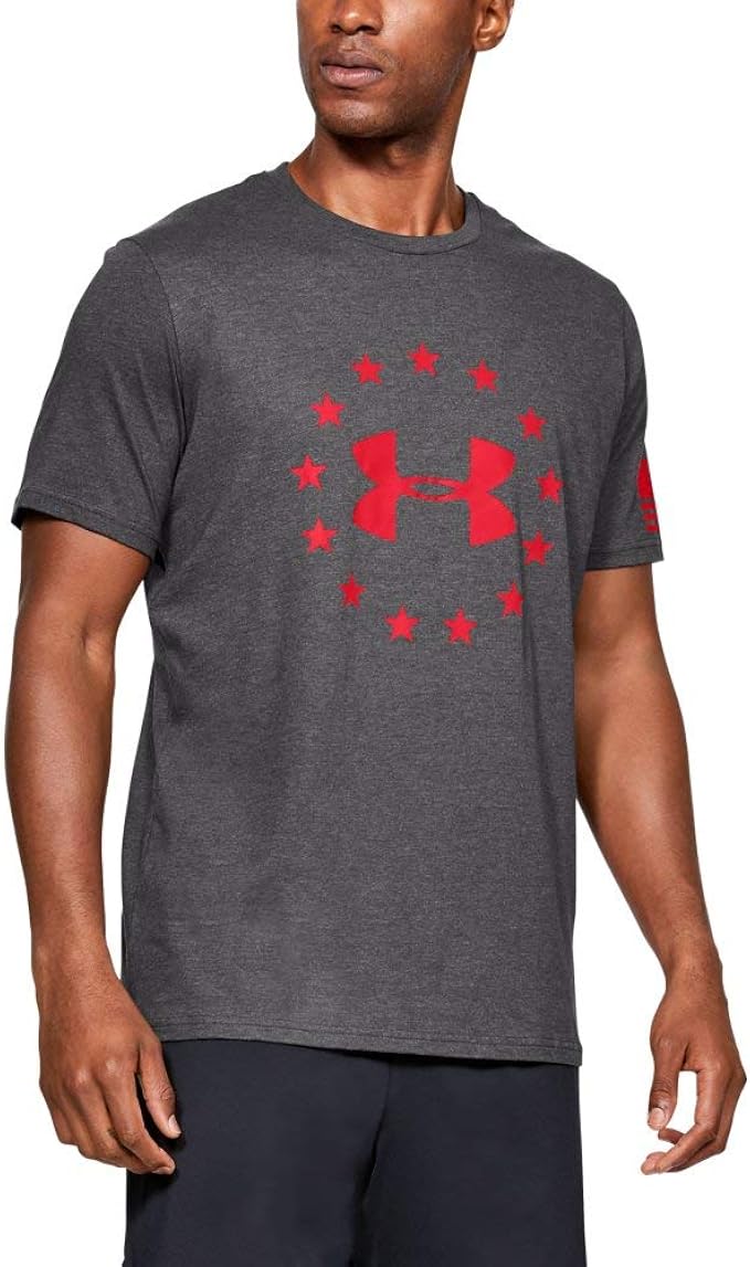Under Armour Freedom Logo T-Shirt, Charcoal Medium Heather//Red, 3X-Large