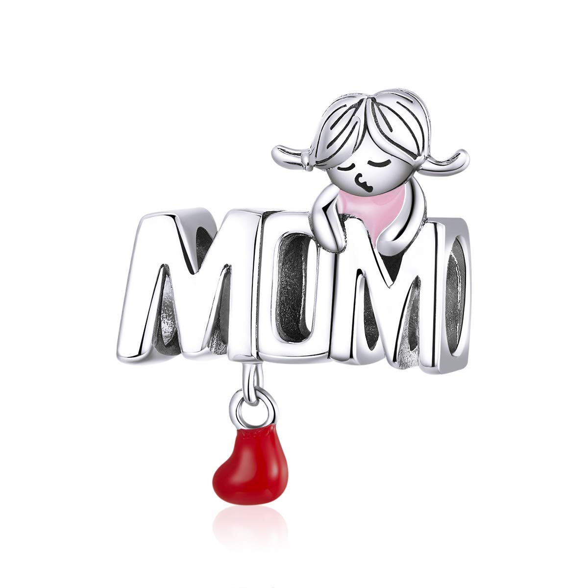 Lorrifal 925 Sterling Silver Love Mom Heart Charm Beads for Women Pandora Bracelets Jewelry Daughter to Mama Gifts on Mother'S Day