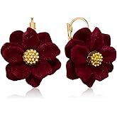 Hanavigar Vintage Plucked Resin Red Rose Camellia Flower Leverback Dangle Drop Earrings For Women