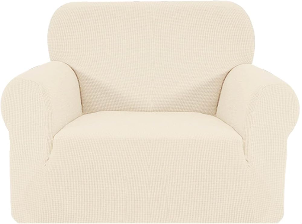 SAMSTEX 1 Seater Sofa Cover Beige High Stretch 1-Piece Anti-Slip Machine