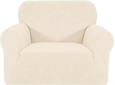 SAMSTEX 1 Seater Sofa Cover Beige High Stretch 1-Piece Anti-Slip Machine