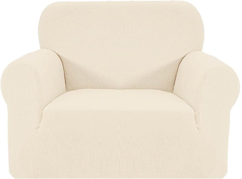SAMSTEX 1 Seater Sofa Cover Beige High Stretch 1-Piece Anti-Slip Machine