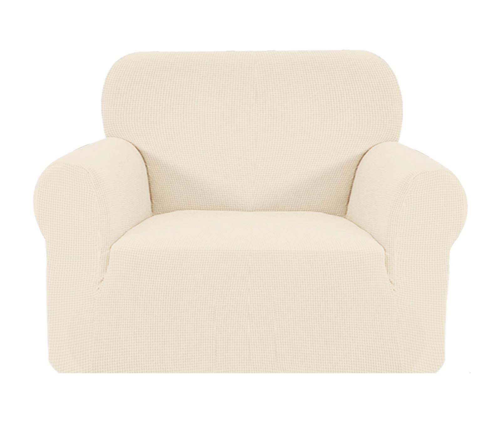 SAMSTEX Stylish 1 Seater Sofa Cover Stretch 1-Piece High Stretch Armchair Cover Machine Washable Non Slip Sofa Slipcovers Thick Soft Armchair Sofa Protector (1 Seater, Beige)